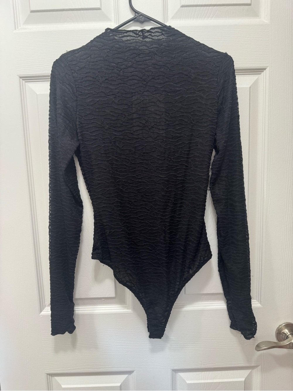 NWT Naked Wardrobe Mock Neck Long Sleeve Lace Bodysuit in Black Size Large